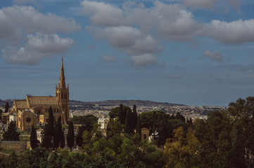 Fototapeta na wymiar View to Lady of Sorrows Chapel and cemetery, Malta.
