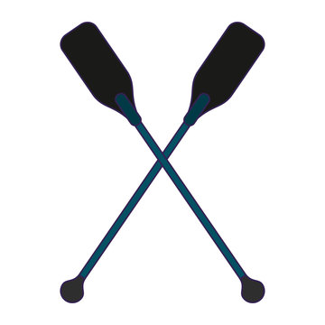 Boat oars crossed symbol blue lines