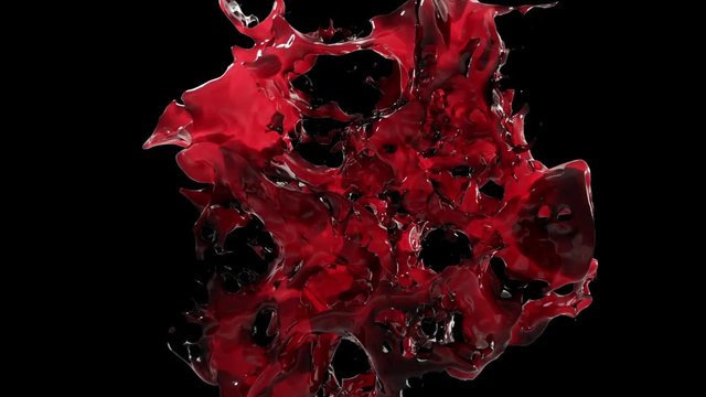 Spectacular splash of wine in slow motion on black isolated background with alpha matte