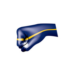 Nauru flag and hand on white background. Vector illustration