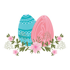 easter eggs with flowers and leafs isolated icon