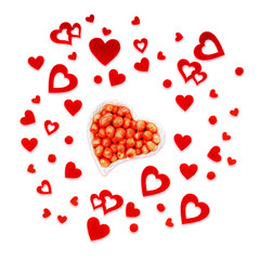 Red sweet hearts on white background