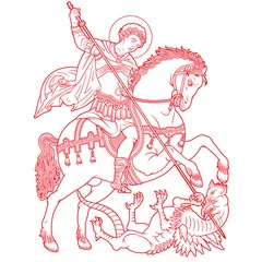 Foto op Canvas Saint George on horse slaying a dragon vector illustration © satoriartworkco