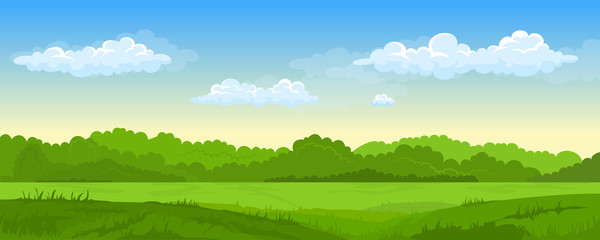 Naklejka premium Summer landscape with fields and green hills 