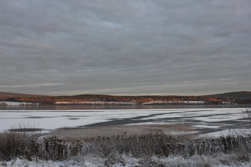 A frozen winter lake