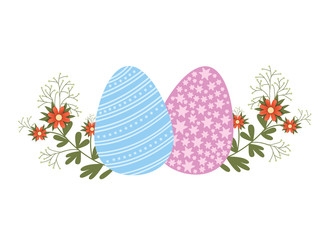easter eggs with flowers and leafs isolated icon