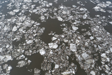 Drone image winter icy water river glaciers