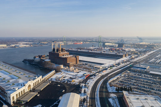 Industrial power plant Philadelphia Delaware River aerial image