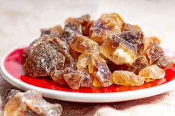 Crystals of candy sugar, traditional brown rock sugar originally from Isfachan, Iran