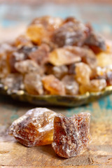 Crystals of candy sugar, traditional brown rock sugar originally from Isfachan, Iran