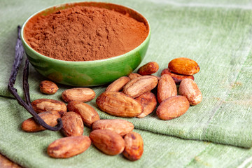 Cocoa or cacao beans and powder, used in hot chocolate drink, chocolate, butter and solids