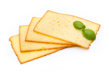 Cheese slices isolated on the white background.