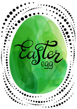 Easter lettering on watercolor egg. Vector illustration created with custom brushes, not auto-tracing