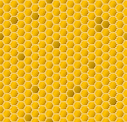 Yellow hexagonal realistic honeycomb seamless texture.
