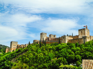 Fototapeta na wymiar Alhambra castle panorama view. Granada, Andalusia, Spain.