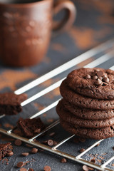 Chocolate cookies on the baking rack