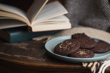 Chocolate cookies on the plate. Dark and Moody, Mystic Light food photo