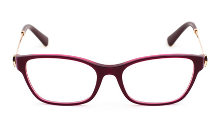 Red strict eye glasses on a white background