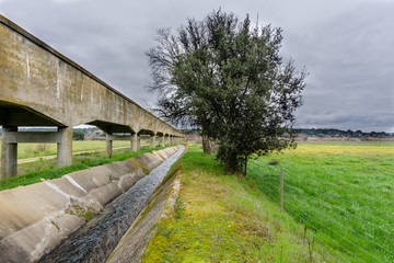 Fototapeta na wymiar Irrigation canal or irrigation channel in concrete wall Send water from the reservoir to the agricultural area of ​​the farmer.