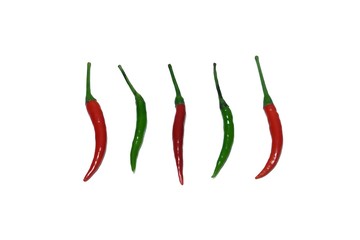 Red green tropical chilli on white isolated background 