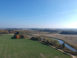 panoramic view of rural landscape in Belarus in autumn