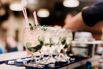Close up details of hugo cocktails ready to be served