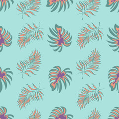 Fototapeta na wymiar Seamless pattern of a tropical palm tree, jungle leaves. Vector floral pattern.