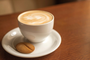 Cup with coffee. Morning coffee in a cafe. Photos for blog, magazine, article.