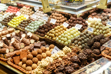 Different candies on the counter in the store