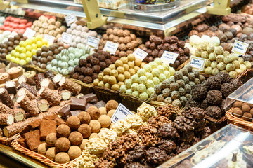 Different candies on the counter in the store