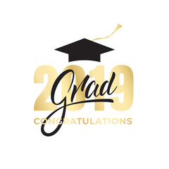 Graduation 2019 concept. Typography lettering label design for Graduation celebration.
