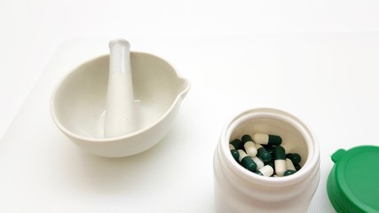Green capsules and mortar