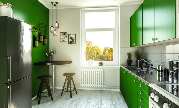 Moderne K&uuml;che mit gr&uuml;nen Fronten