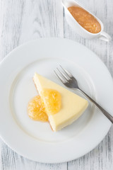 Traditional cheesecake on the wooden table