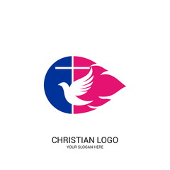 Christian church logo. Bible symbols. The dove and the flame are symbols of the Holy Spirit of God.