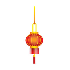 Hanging Chinese paper lantern in red on an isolated background. Sky lattern. Vector.