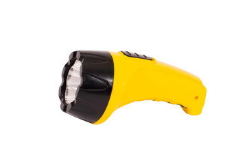 Yellow flashlight, isolated, on white background