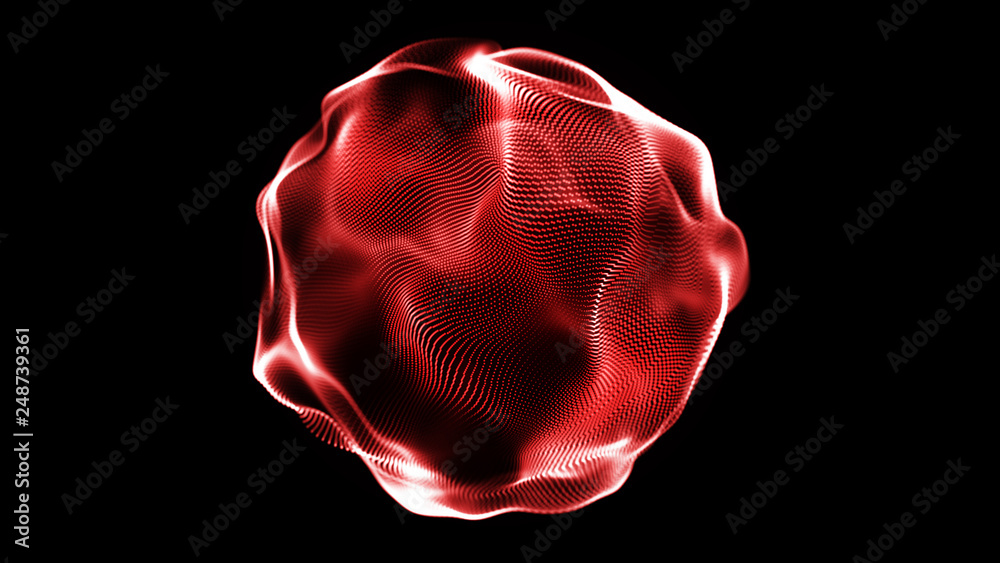 Poster Futuristic sphere of dots. Abstract particles background with sphere.Globalization interface. Sense of science and technology abstract graphics. 3D rendering.