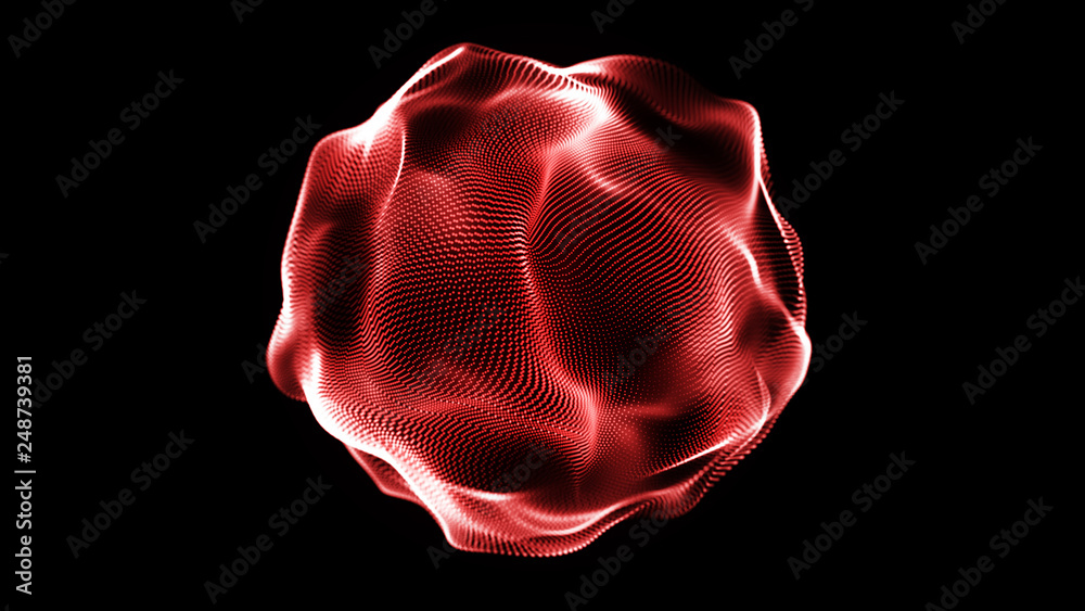 Poster Futuristic sphere of dots. Abstract particles background with sphere.Globalization interface. Sense of science and technology abstract graphics. 3D rendering.