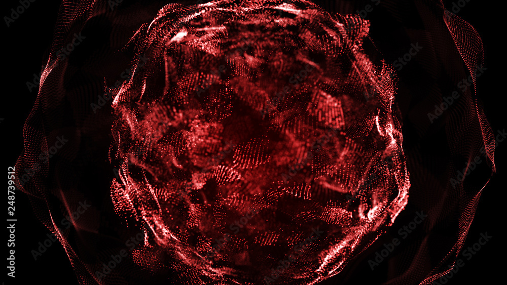 Poster Futuristic sphere of dots. Abstract particles background with sphere.Globalization interface. Sense of science and technology abstract graphics. 3D rendering.
