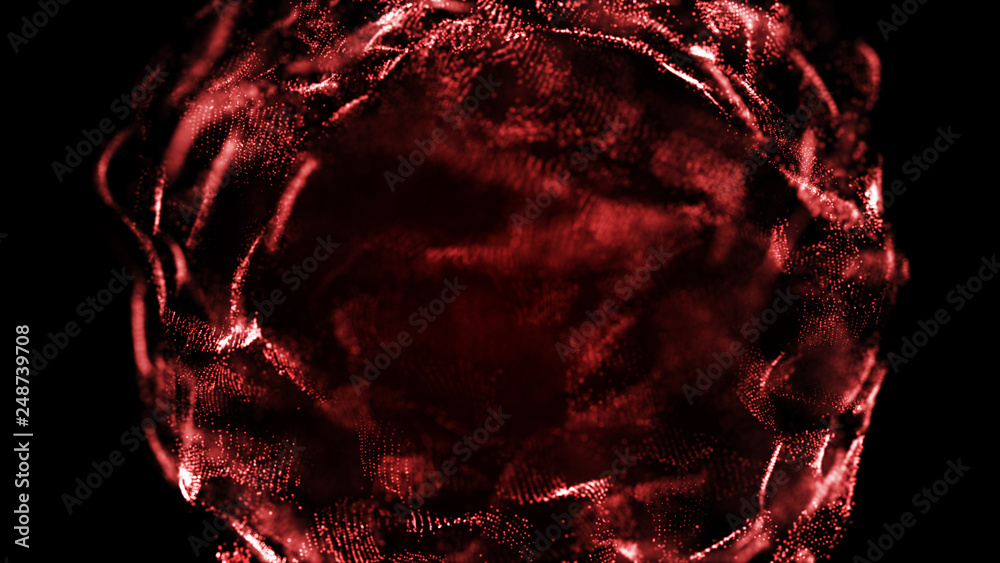 Poster Futuristic sphere of dots. Abstract particles background with sphere.Globalization interface. Sense of science and technology abstract graphics. 3D rendering.