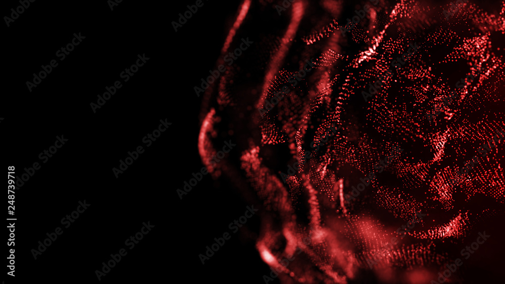 Poster Futuristic sphere of dots. Abstract particles background with sphere.Globalization interface. Sense of science and technology abstract graphics. 3D rendering.