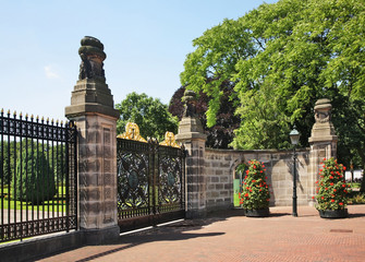 Gate to Peace Palace at Hague (Den Haag). South Holland. Netherlands
