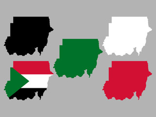 Sudan map with national flag 