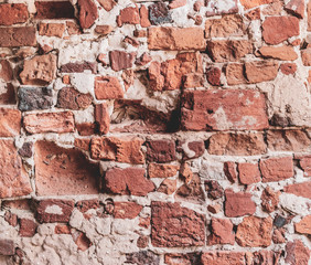Old Brick wall background. Antique wall with red bricks.