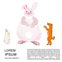 Fat rabbit with small bunny and cute dog. 