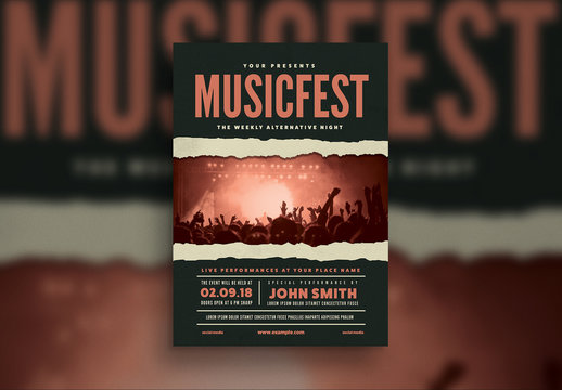 Music Festival Flyer Layout with Orange Accents
