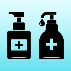 Disinfection. Set of hand sanitizer bottle icons, washing gel. Vector illustration