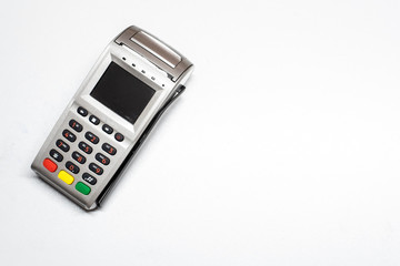 Dataphone, card reader to charge purchases, isolating on white background.