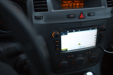 GPS. Close-up of car dashboard navigation system.
